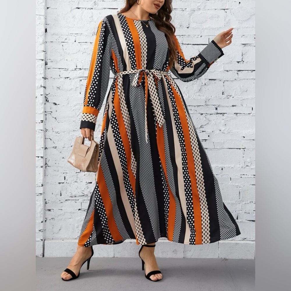 Striped and Polka Dot Print Dress, US Sizes 12 - 20